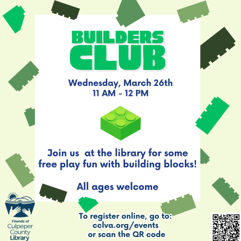 Building blocks with text writing about Builders Club event