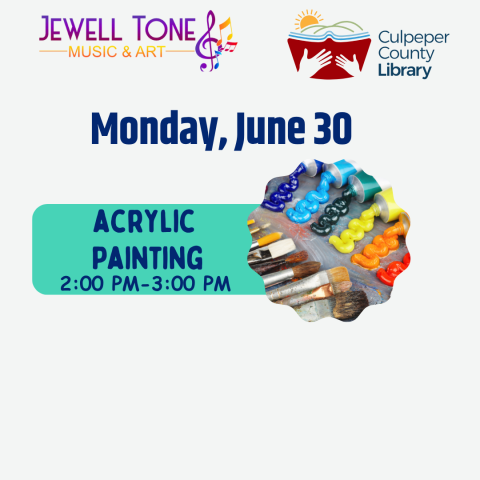 Flyer about acrylic painting event with picture of paints