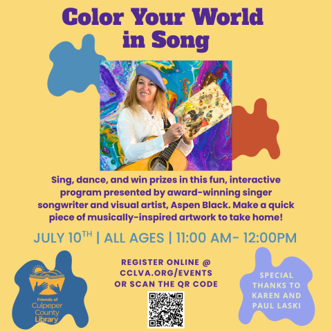Picture of Aspen Black and information about her singing event.