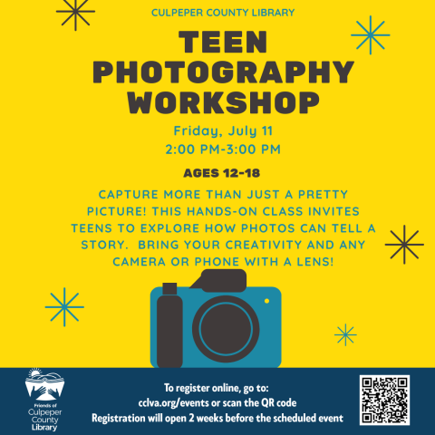 Flyer about the photography workshop with a picture of a camera