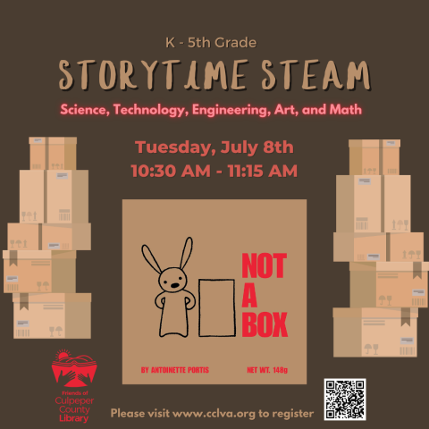 Flyer with boxes and book cover "Not A Box"