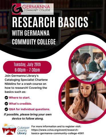 Flyer depicting program information for the Research Basics program.
