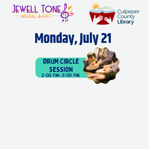 Flyer about the drum circle event with hands on drums.