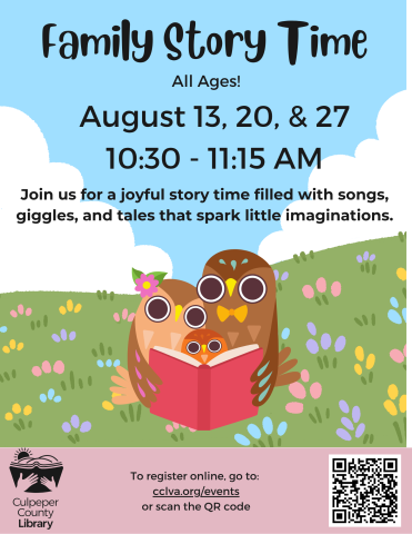 Flyer describing family story time for all ages 
