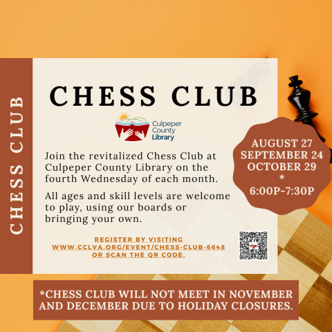 chess board and pieces behind advertisement and QR code