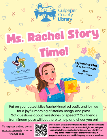Flyer describing ms. rachel story time