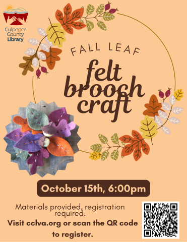 Flyer for the Felt Brooch Craft event.