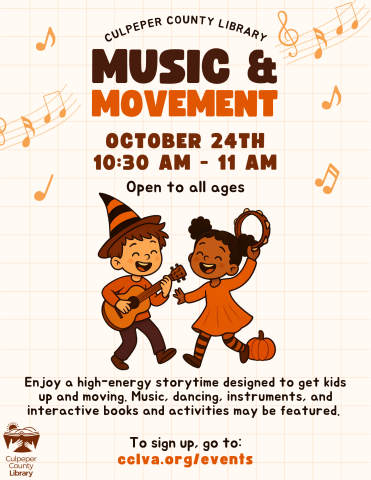 Flyer about Music and Movement featuring a boy and girl dancing