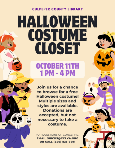 Flyer for Halloween Costume Closet featuring children in costume