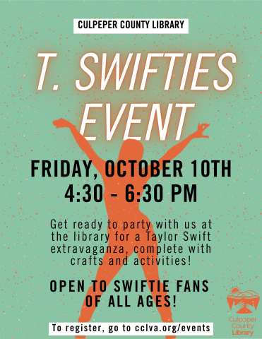 Flyer for Taylor Swift event featuring an orange outline of Taylor Swift