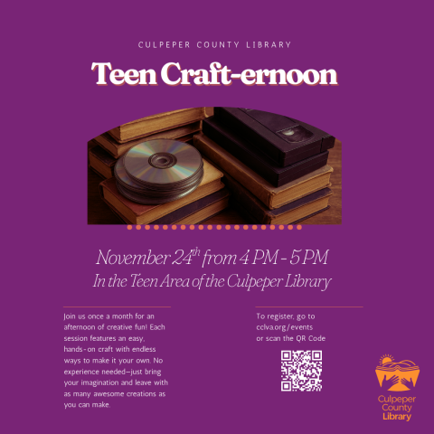 Flyer about teen crafting event with picture of cds