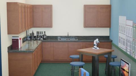 rendering of STEM/STEAM sink and cabinets