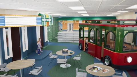 Rendering Trolley desk in Youth Services