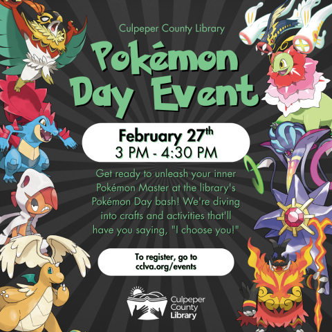 Flyer about Pokemon Event with many Pokemons around the edges