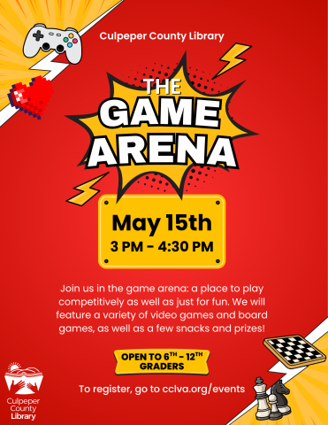 Flyer about the teen event featuring video game controllers and chess pieces