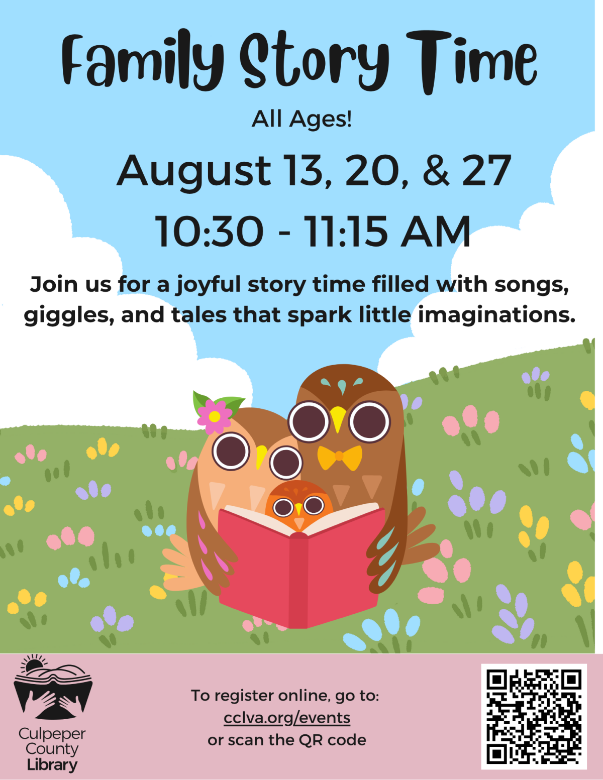 Flyer describing family story time for all ages 