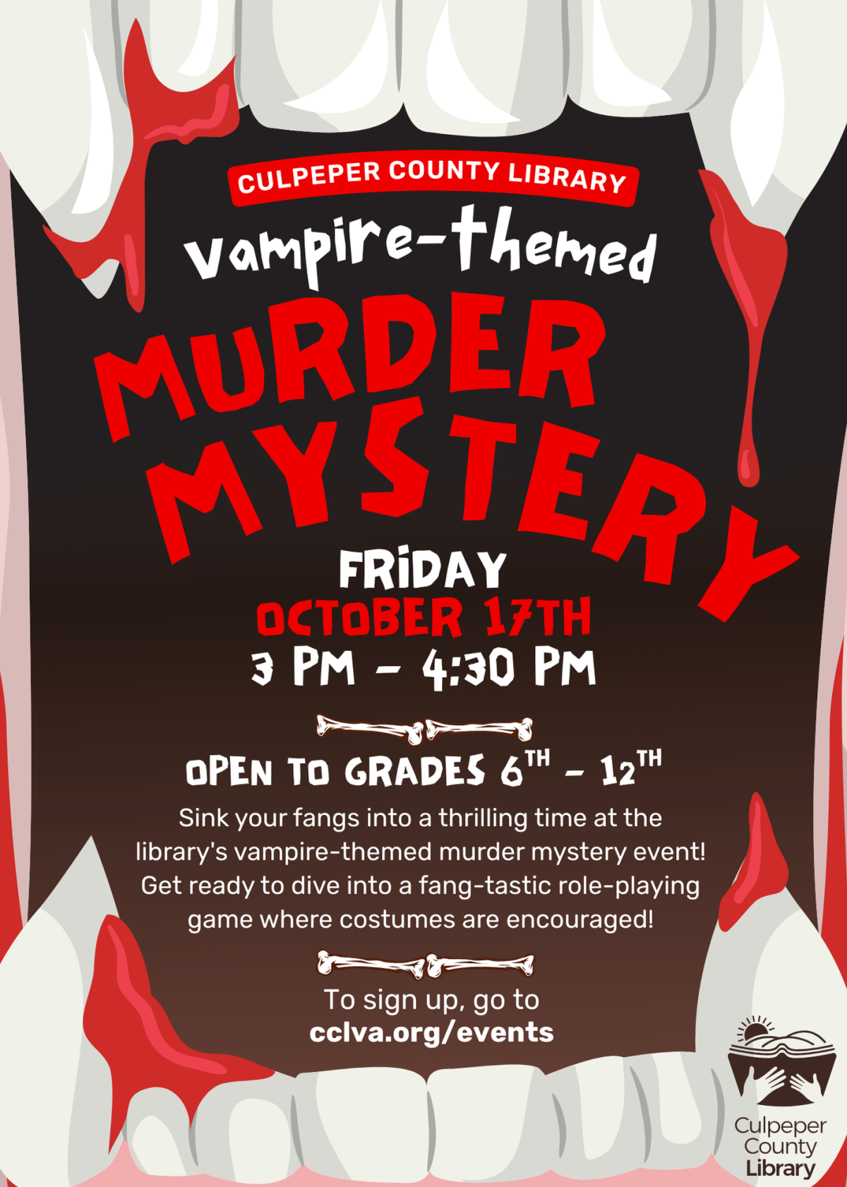 Flyer for Teen Event featuring vampire fangs