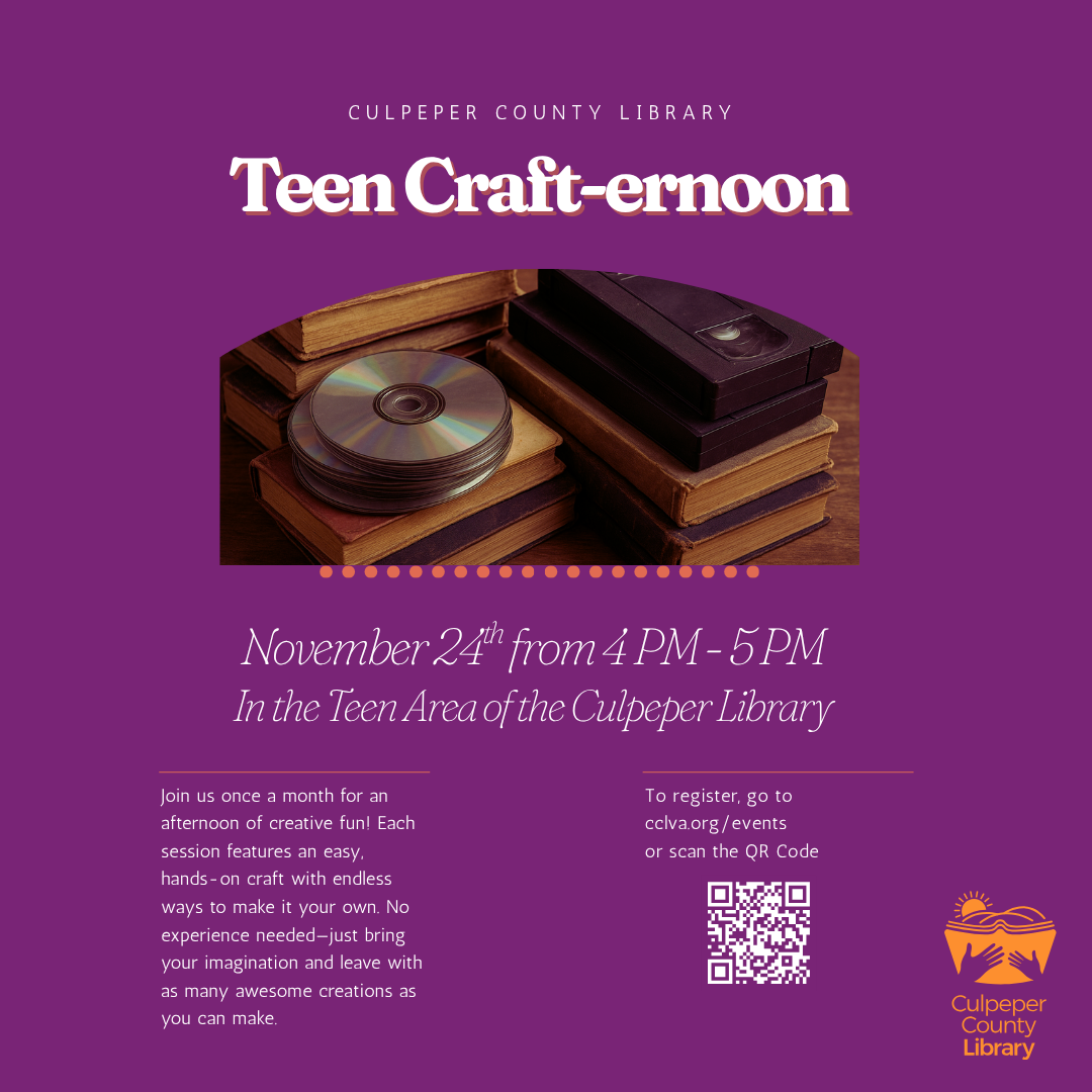 Flyer about teen crafting event with picture of cds