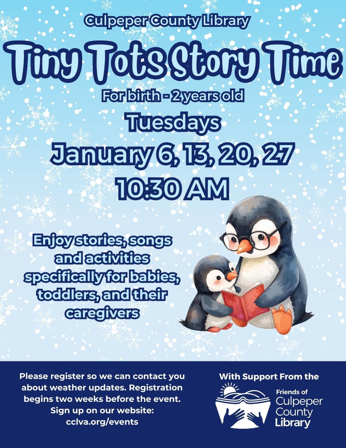 flyer for tiny tots story time 