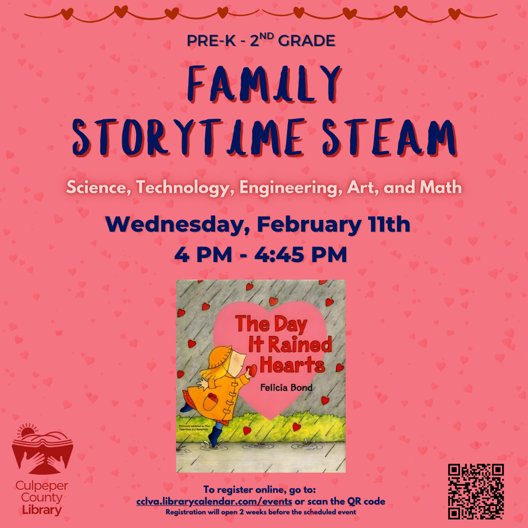 Flyer about Family Story Time with a photo of the book to read